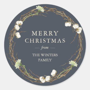 Frohe Weihnachten Familienname Wintergrün  Klasse Runder Aufkleber