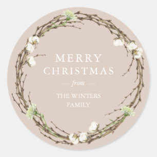 Frohe Weihnachten Familienname Wintergrün Runder Aufkleber