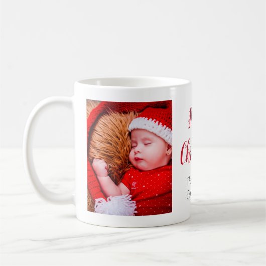 Frohe Weihnachten Familienurlaub Foto Roter Text Kaffeetasse (Links)