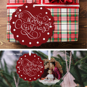 Frohe Weihnachten Fancy Schrift Foto Benutzerdefin Ornament Karte