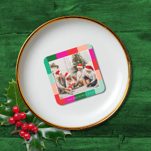Frohe Weihnachten Farbblock Foto Rechteckiger Pappuntersetzer