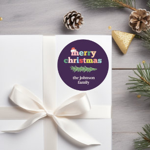 Frohe Weihnachten! Farbenfroh, Typografie, Weihnac Runder Aufkleber