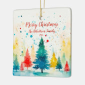 "Frohe Weihnachten" farbenfrohe Pinien Bäume Keramikornament (Links)