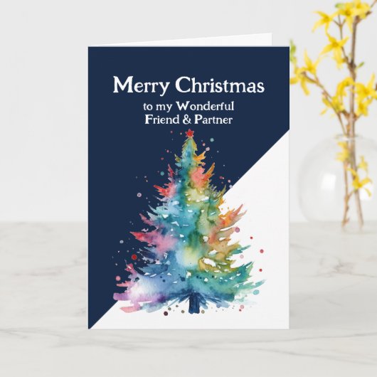 Frohe Weihnachten farbenfrohe Tree Friend & Partne Karte (Gelbe Blume)