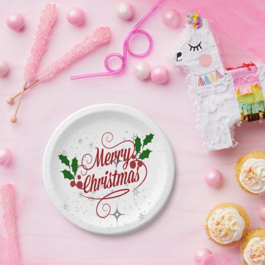 Frohe Weihnachten, farbenfrohe Urlaubsgestaltung Pappteller (Party)