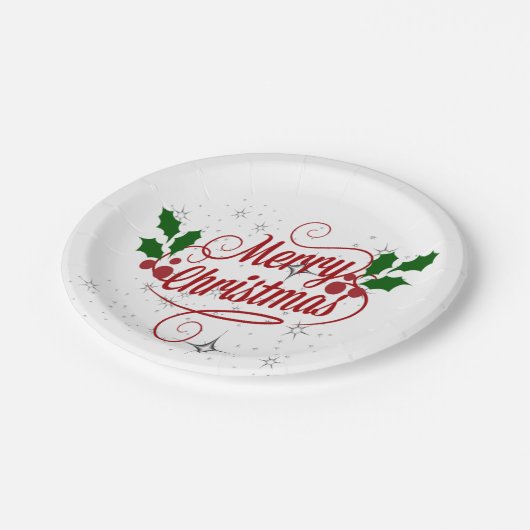 Frohe Weihnachten, farbenfrohe Urlaubsgestaltung Pappteller (Schrägansicht)