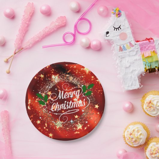 Frohe Weihnachten, farbenfrohe Urlaubsgestaltung Pappteller (Party)