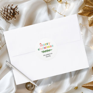 Frohe Weihnachten! Farblich, Typograf, Weihnachtsm Runder Aufkleber