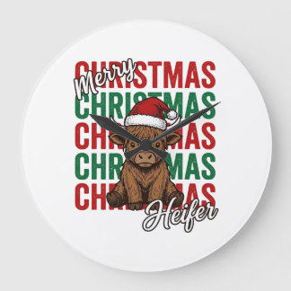 Frohe Weihnachten Färse Kuh Feiertags-Shirt Design Große Wanduhr