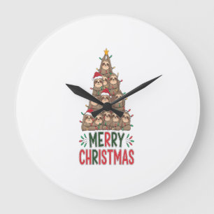 Frohe Weihnachten Faultier Baum Große Wanduhr