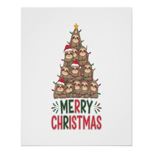 Frohe Weihnachten Faultier Baum Poster (Vorderseite)