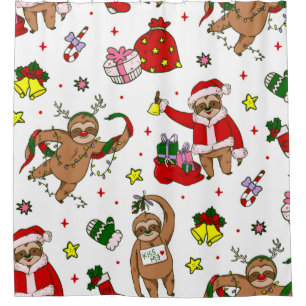 frohe weihnachten faultier weihnachtsmann rentier duschvorhang