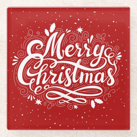 Frohe Weihnachten Feierlich rot und weiß Glasuntersetzer (Vorderseite)