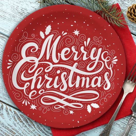 Frohe Weihnachten Feierlich rot und weiß Pappteller