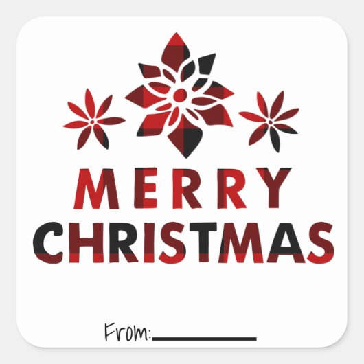 Frohe Weihnachten Feierliche Blume Karierter Feier Quadratischer Aufkleber (Vorderseite)