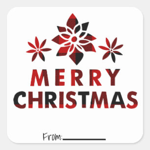 Frohe Weihnachten Feierliche Blume Karierter Feier Quadratischer Aufkleber