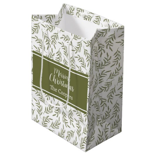 Frohe Weihnachten Feierliche Cypress Pattern Urlau Mittlere Geschenktüte (Vorderseite Schrägansicht)