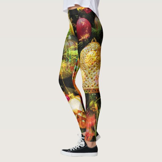 Frohe Weihnachten Feierliche Red Gold Green Mode Leggings (Links)
