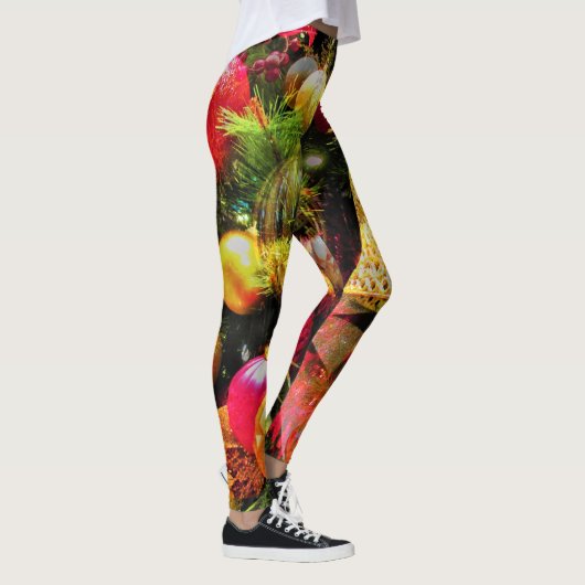 Frohe Weihnachten Feierliche Red Gold Green Mode Leggings (Rechts)