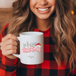 Frohe Weihnachten Feierliche Retro Rosa Red Name Kaffeetasse