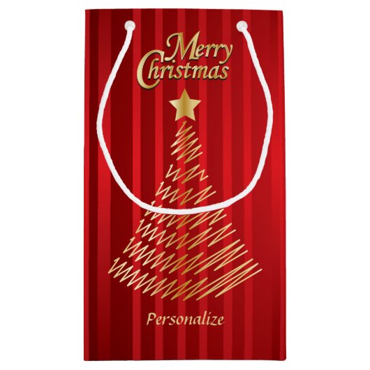 Frohe Weihnachten Feierliche Rot und Gold Tree Kleine Geschenktüte (Rückseite)