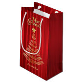 Frohe Weihnachten Feierliche Rot und Gold Tree Kleine Geschenktüte (Rückseite Schrägansicht)