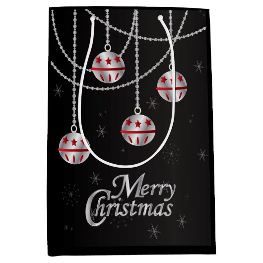 Frohe Weihnachten Feierliche Rot und Silber Orname Mittlere Geschenktüte (Vorderseite)