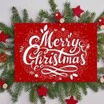 Frohe Weihnachten Feierliche Rot und Weiß Custom<br><div class="desc">Diese klassische Weihnachtskarte in Rot und Weiß wünscht allen ein "frohes Weihnachtsfest" in einem lustigen und doch traditionsreichen Drehbuch mit stilvollen saisonalen Schnörkeln. Personalisieren Sie diese,  indem Sie die Nachricht auf der Rückseite anpassen und/oder Ihren Namen hinzufügen.</div>