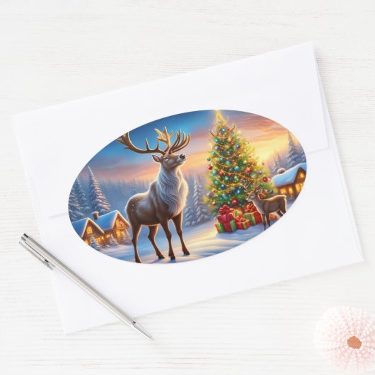 Frohe Weihnachten Fensteraufkleber Ovaler Aufkleber (Umschlag)