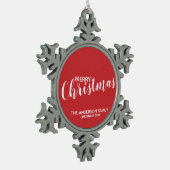 'Frohe Weihnachten' Festival Red Schneeflocken Zinn-Ornament (Links)