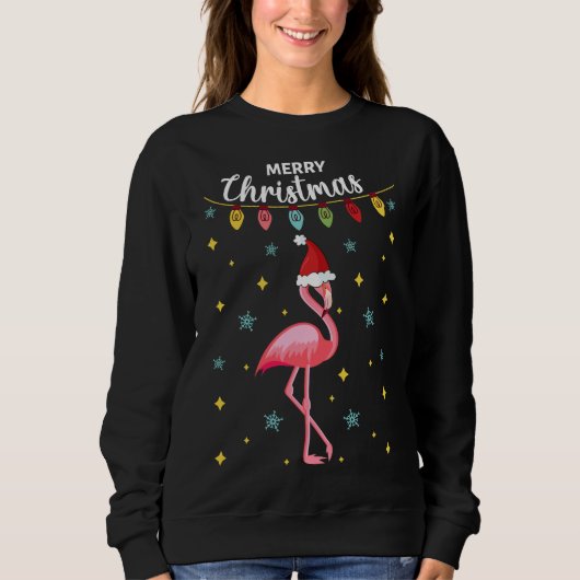 Frohe Weihnachten Festival Tropical Pink Flamingo Sweatshirt (Vorderseite)