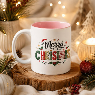Frohe Weihnachten Festive Typografie Zweifarbige Tasse