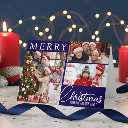 Frohe Weihnachten festlich blau und weiß drei Foto