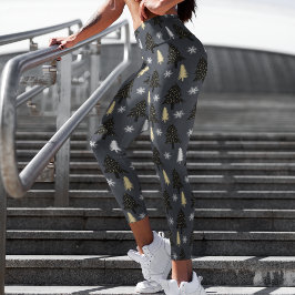 Frohe Weihnachten Festliche Bäume Schneeflocken Mu Capri Leggings