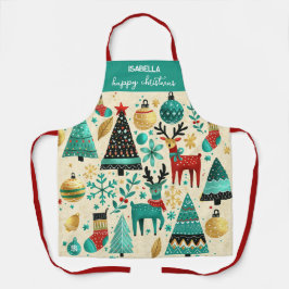 Frohe Weihnachten - Festliche Bäume und Rentiere Schürze