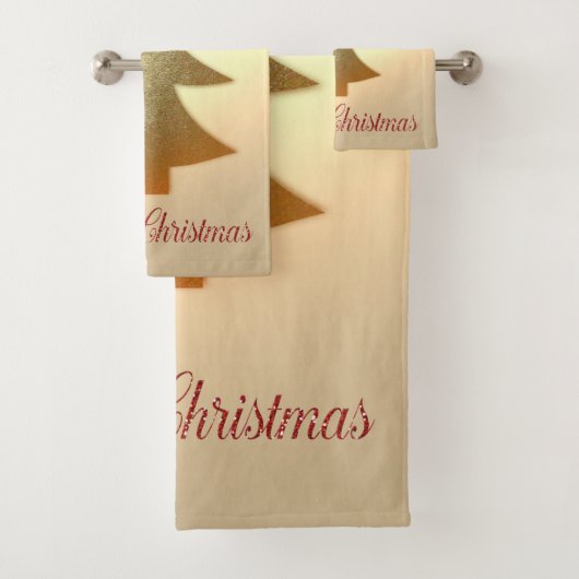 Frohe Weihnachten, festliche Gold Weihnachtsbaum Badhandtuch Set (Insitu)