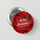 Frohe Weihnachten, festliche rote Poinsettien Button (Vorne & Hinten)