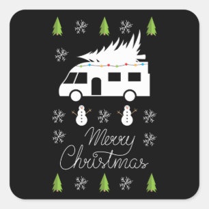 Frohe Weihnachten festlicher Camper Wohnmobil Gesc Quadratischer Aufkleber