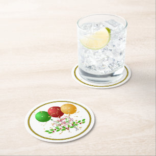 Frohe Weihnachten, festliches Design, Runder Pappuntersetzer