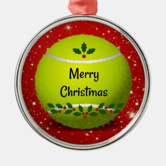 Frohe Weihnachten, festliches Tennisdesign, Ornament Aus Metall (Vorne)