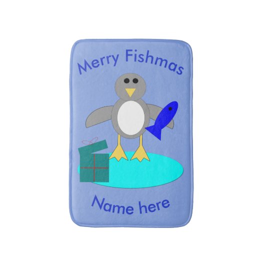 Frohe Weihnachten Fischen Pinguin Bath Mat Badematte (Vorderseite Vertikal)