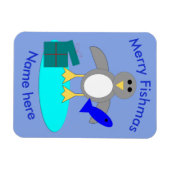 Frohe Weihnachten Fischen Pinguin Custom Magnet (Horizontal)