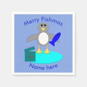 Frohe Weihnachten Fischen Pinguin Papier Napkins Serviette