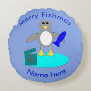 Frohe Weihnachten Fischen Pinguin Pillow Rundes Kissen