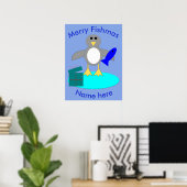 Frohe Weihnachten Fischen Pinguin Poster (Heimbüro)