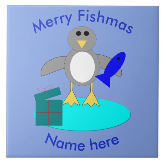 Frohe Weihnachten Fischen Pinguin Tile Fliese (Vorderseite)