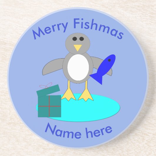Frohe Weihnachten Fischen Pinguin-Untersetzer Sandstein Untersetzer (Vorne)