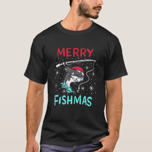 Frohe Weihnachten Fishmas Funny Catfish Fisherman  T-Shirt