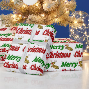 Frohe Weihnachten fliegende Rentiere Typographie Geschenkpapier