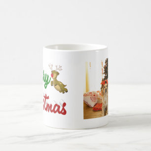 Frohe Weihnachten Fliegendes Rentier Foto-Skript Kaffeetasse